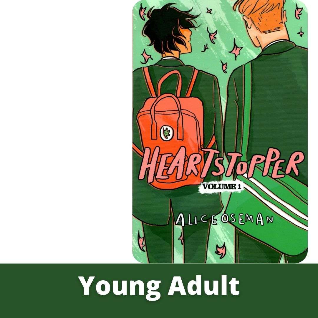 Book cover of "heartstopper" labelled as young adult