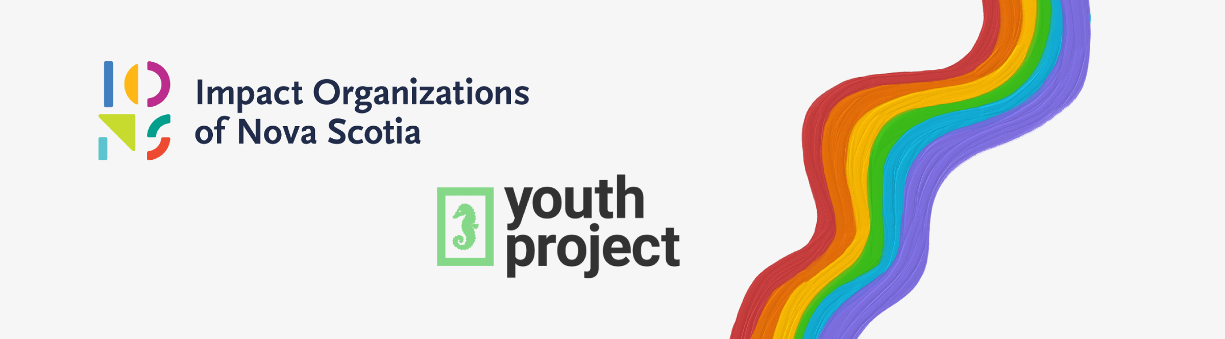A photo of a rainbow and Impact Organizations of Nova Scotia's logo along with the Youth Project's logo.