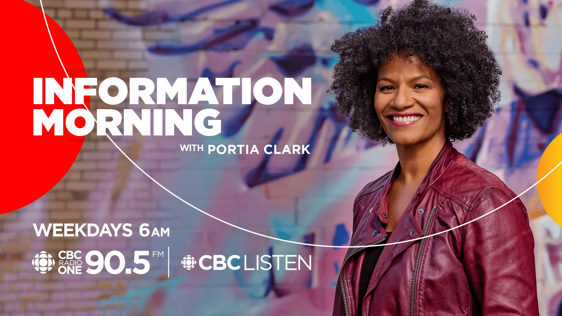 A photo of a woman in front of a painted mural wall. 
Information Morning with Portia Clark. Weekdays 6am on CBC Radio One 90.5. CBCLISTEN
